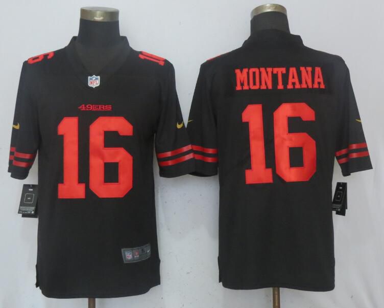Men San Francisco 49ers #16 Montana Black Vapor Untouchable Limited Player Nike NFL Jerseys->->NFL Jersey